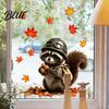 Easy to Apply Raccoon Animal Fall Stickers Window Glass Decals Cute Squirrel Decal Maple Leaf Outdoor Art Clings Autumn