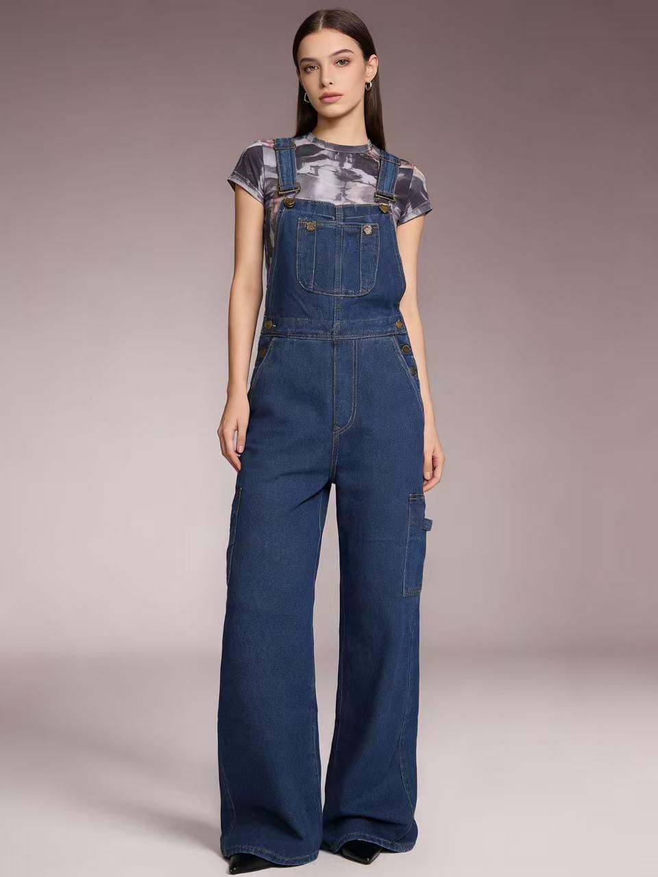

Women s Slimming Wide-leg Casual Fashion Overalls Jeans S чорний/синій