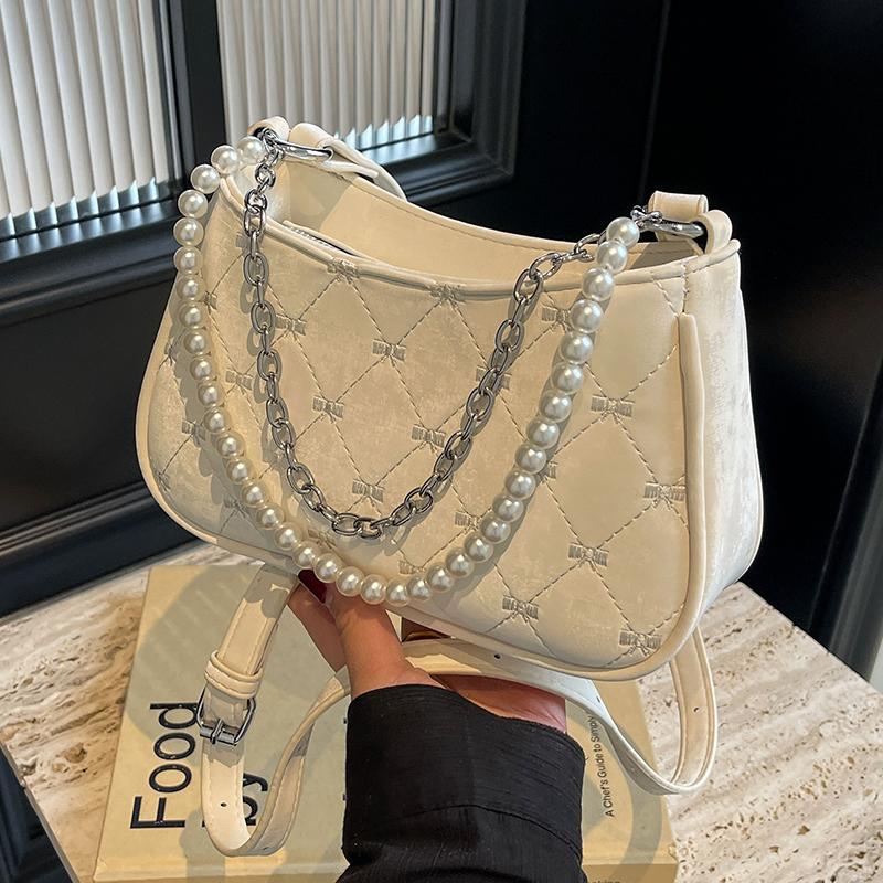 Women's Shoulder Bag  Spring Summer New Beadding Underarm Bags Temperament Versatile Chain Crossbody Bag Party Handbags