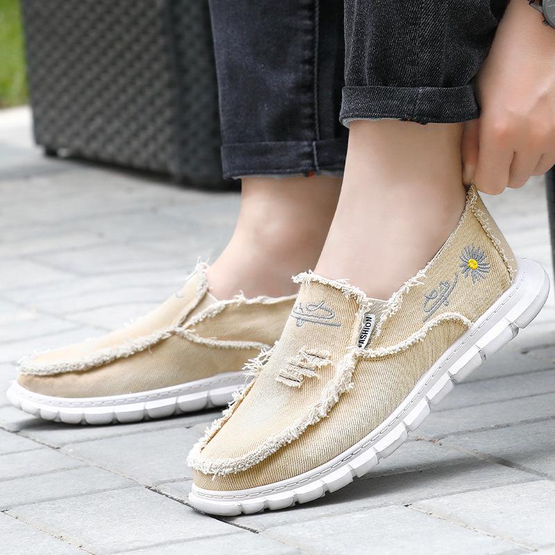 Men's Casual Canvas Shoes Summer Flat Slip On Loafers Lightweight Driving Shoes Breathable Boat Shoes
