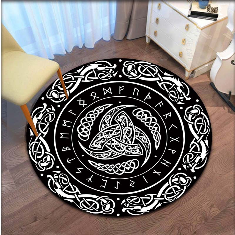 Viking Vegvisir Round Area Rug Yoga Carpet Mat Non-Slip Kids Rug Hallway Bedside Kitchen Carpet Floor Pad for Kids Room