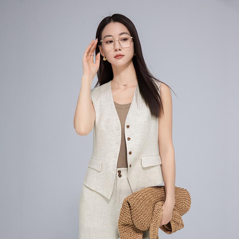 Women s High-End Tencel Linen Summer Set: Stylish Vest & Wide-Leg Pants M