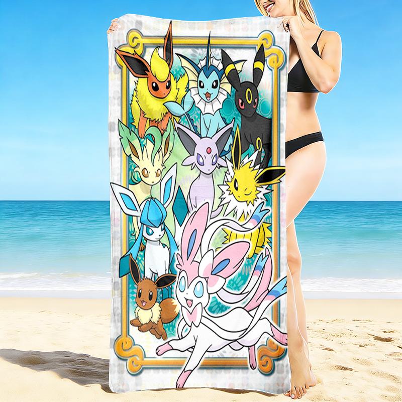 1Pc Eevee Evolution Fantasy Beach Towel, Quick Dry, Multi-Use for Beach Pool Gym Yoga Home Travel, Christmas, Halloween, Xmas Gift Em92842