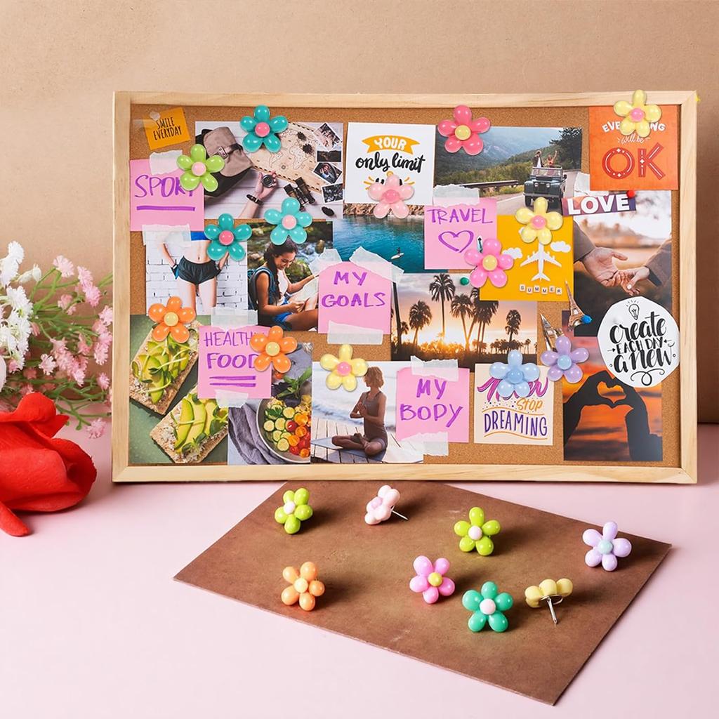 50 Pcs Flower Push P Colorful Cute Thumb Tacks Bulletin Board Tacks Flower Decorative Push P and Tack for Office Decorative, CorkBoard