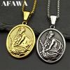 Jesus With Palm Pendant Necklace for Women Men Stainless Steel Christian Gold Color Medal Religious Necklaces Amulet Jewelry