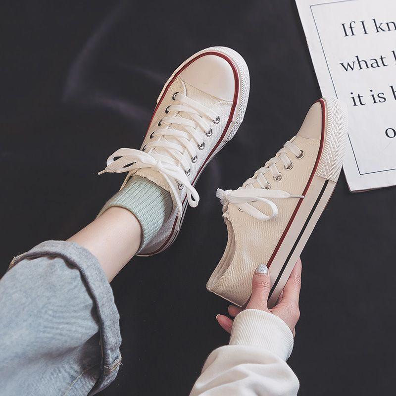 Fashion Canvas Shoes for Women Flat Whit Lace Up Spring Autumn Woman Footwear Original New in High Quality Trends 2025 Daily Routine 39
