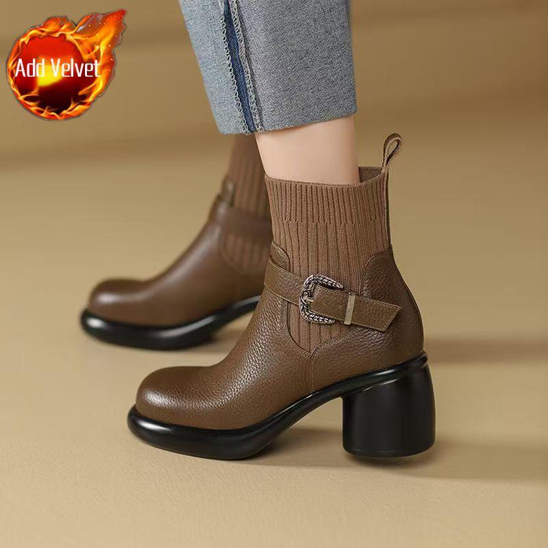 Fashion Booties Elegant With Medium Heels Sock Woman Short Shoes Soft Fleece-Lined Warm Hot Goth On Offer Chic Pu Ankle Boots for Women