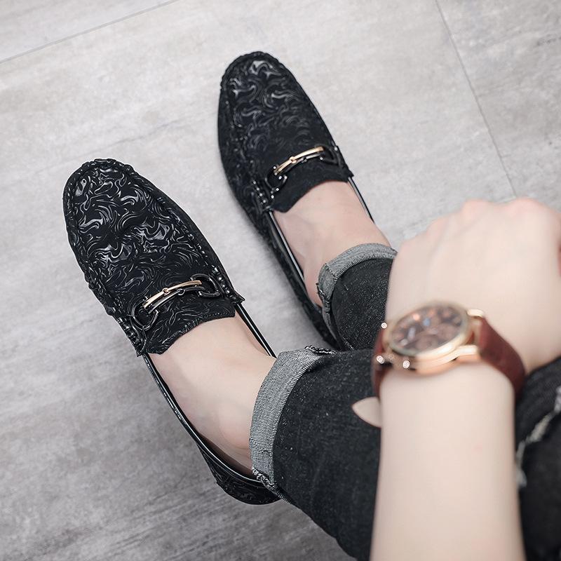 

Мужские летние дышащие повседневные кожаные туфли с одной педалью для ленивой работы и вождения на мягкой подошве британские черные шапочки 44