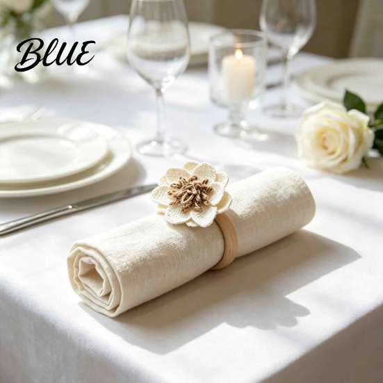 Floral Napkin Rings for Events 6Pcs Linen Flower Rings Wooden Ring Rustic Holders Wedding Table Setting Accessories Farmhouse Bridal Shower