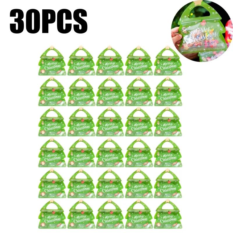 Christmas Tree Treat Bags for Kids Party Favors Reusable Ziplock Goodie Bags with Handles for Holiday Candy Storage Pouches