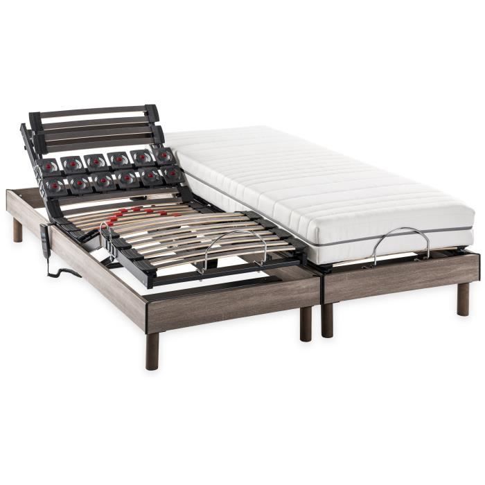 Ensemble matelas + sommier relaxation électrique ERGO 2 Dreamzone - 2x90x200 cm - Ressorts ensachés - DEKO DREAM Ergo 2