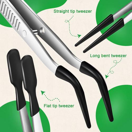 Limnyves 3-Piece Rubber-Tipped Tweezers, PVC-Coated Tweezers Set, Rubber Straight and Flat Tip Tweezers, Black