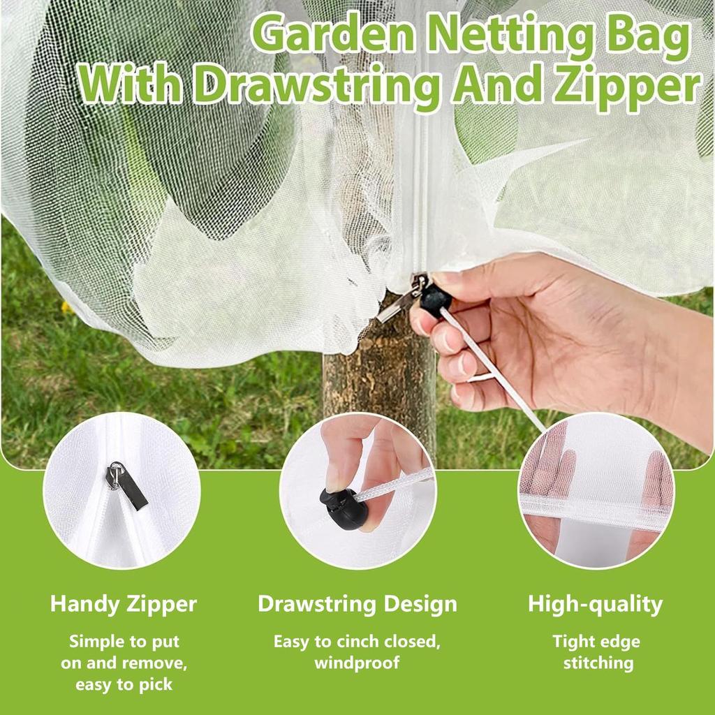 Fruits Tree Netting Cover with Zipper and Drawstring Garden Insect Netting Clear Bird Plant Barrier Mesh Screen for Greenhouse
