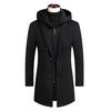 Men Winter Overcoat Fake Two Piece Wool Long Sleeves Mid Length Zipper Warm Formal Plus Size Detachable Hat Winter Coat for Daily Wear
