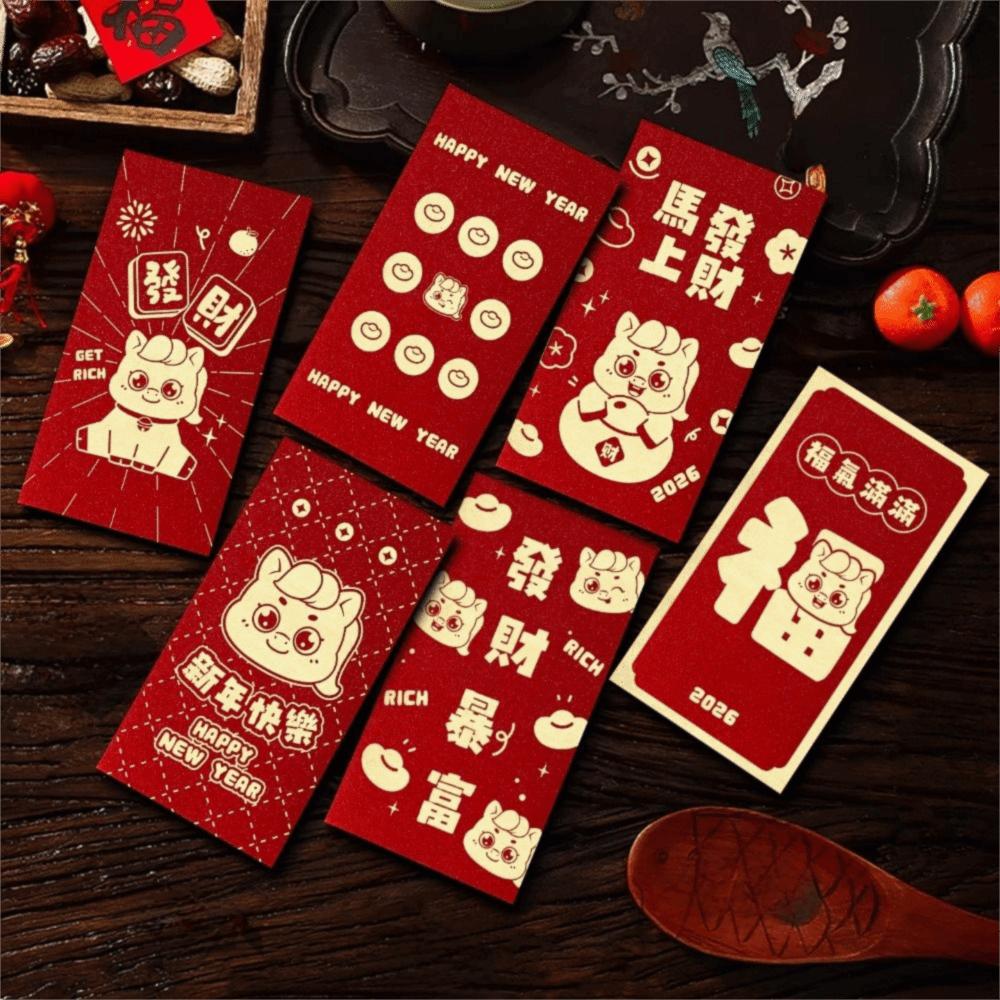 6Pcs/Set Traditional 2026 Horse Year Red Envelope Retro Lucky Money Bag Spring Festival