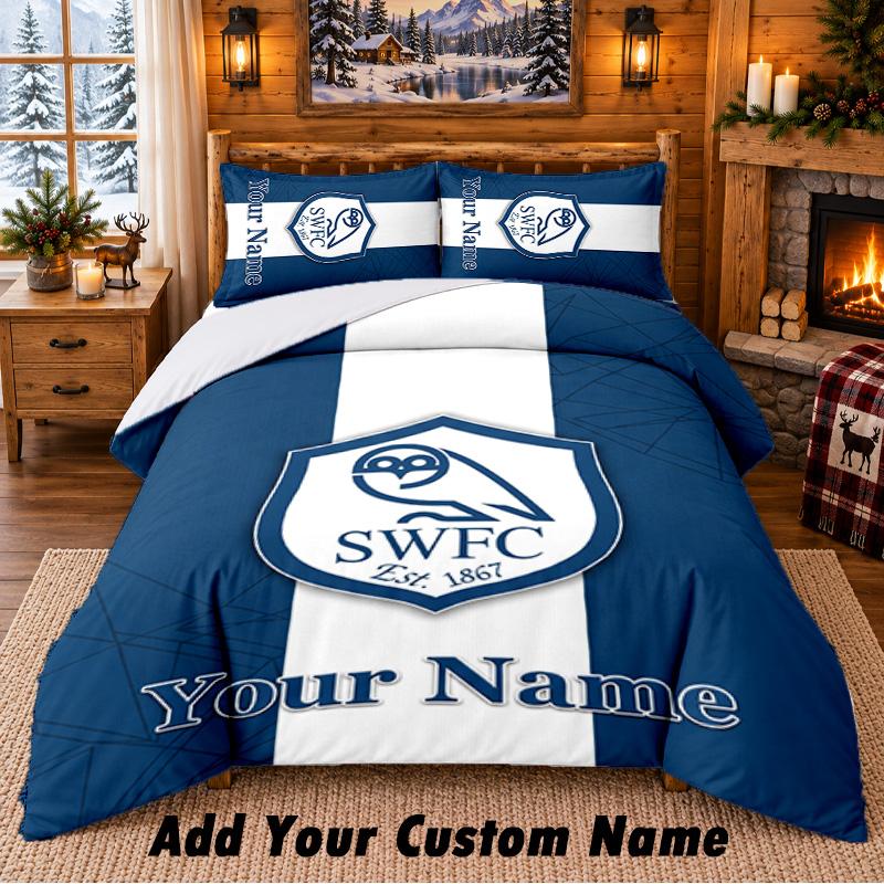Sheffield Wednesday FC Pattern Bedding 3Pcs Set Custom Name, Bed Sheet And Pillowcases For Home Bedroom
