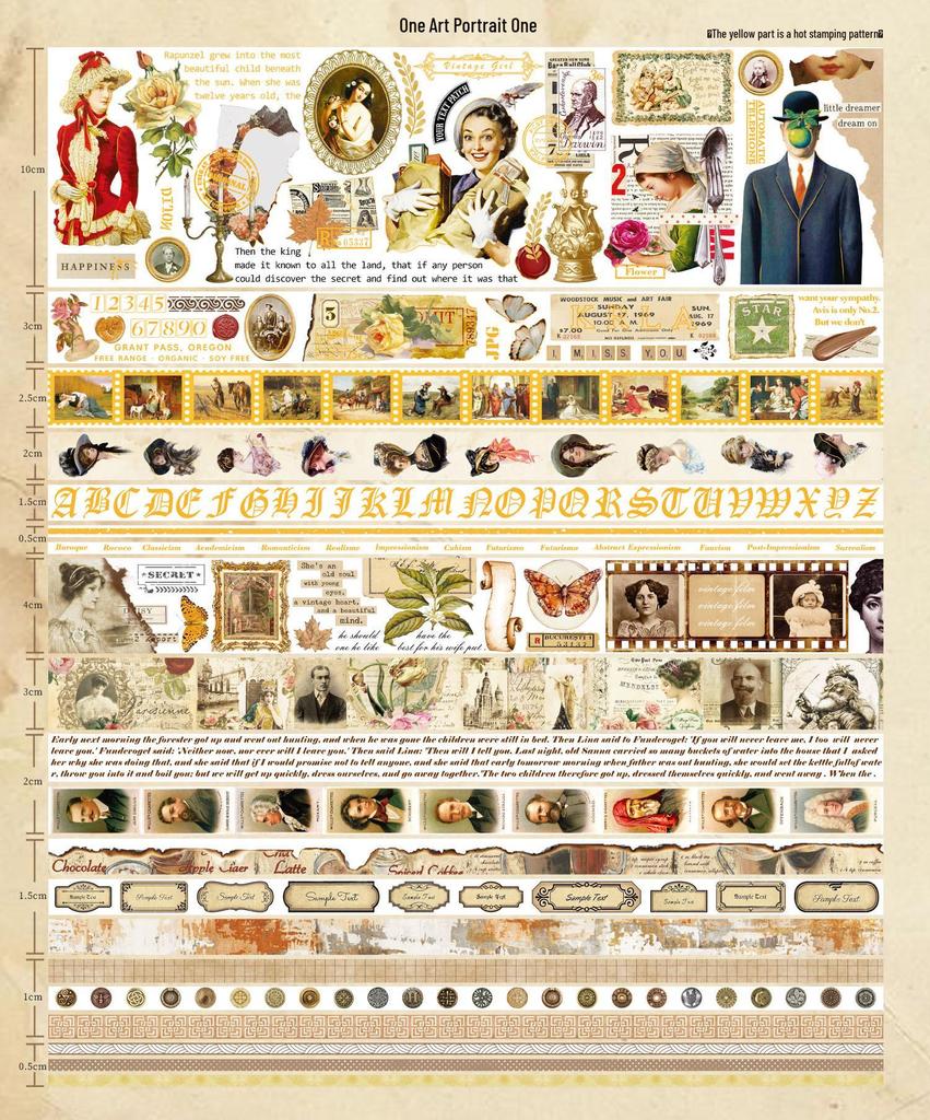 AGUGU Story Collection Gold Foil Retro Journal Washi Tape & DIY Decorative Stickers Set
