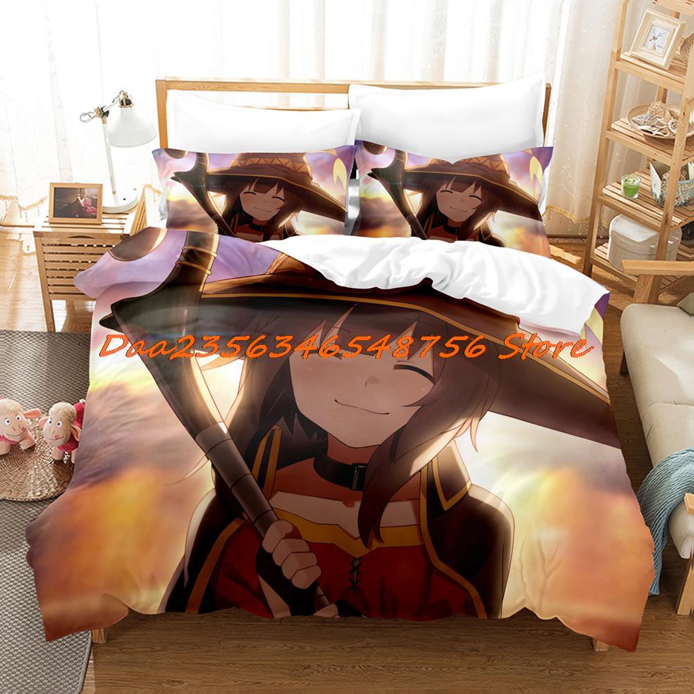 Megumin Konosuba Beding Set Single Twin Ful Quen King-Sized Dimensionsd Dimensions Bed Linen Set Aldult Kid Bedrom Duvetcover Sets 3D Anime Bed Shet