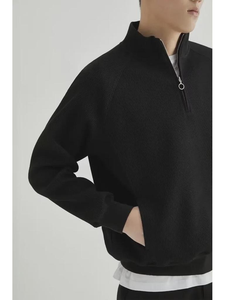 Pull Homme Japonais Rétro Gaufre Laine Demi-Zip 2023, Mode Printemps/Automne.