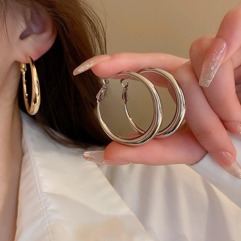 

Модные серебряные серьги-кольца большого круга для женщин, преувеличенные металлические геометрические круглые серьги-подарок