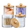 3-teiliger Tupferhalter, Badezimmerbehälter, Aufbewahrungsbox, Wattebällchen-/Tupferspender, Apothekerglas-Organizer zur Aufbewahrung, Holzdeckel
