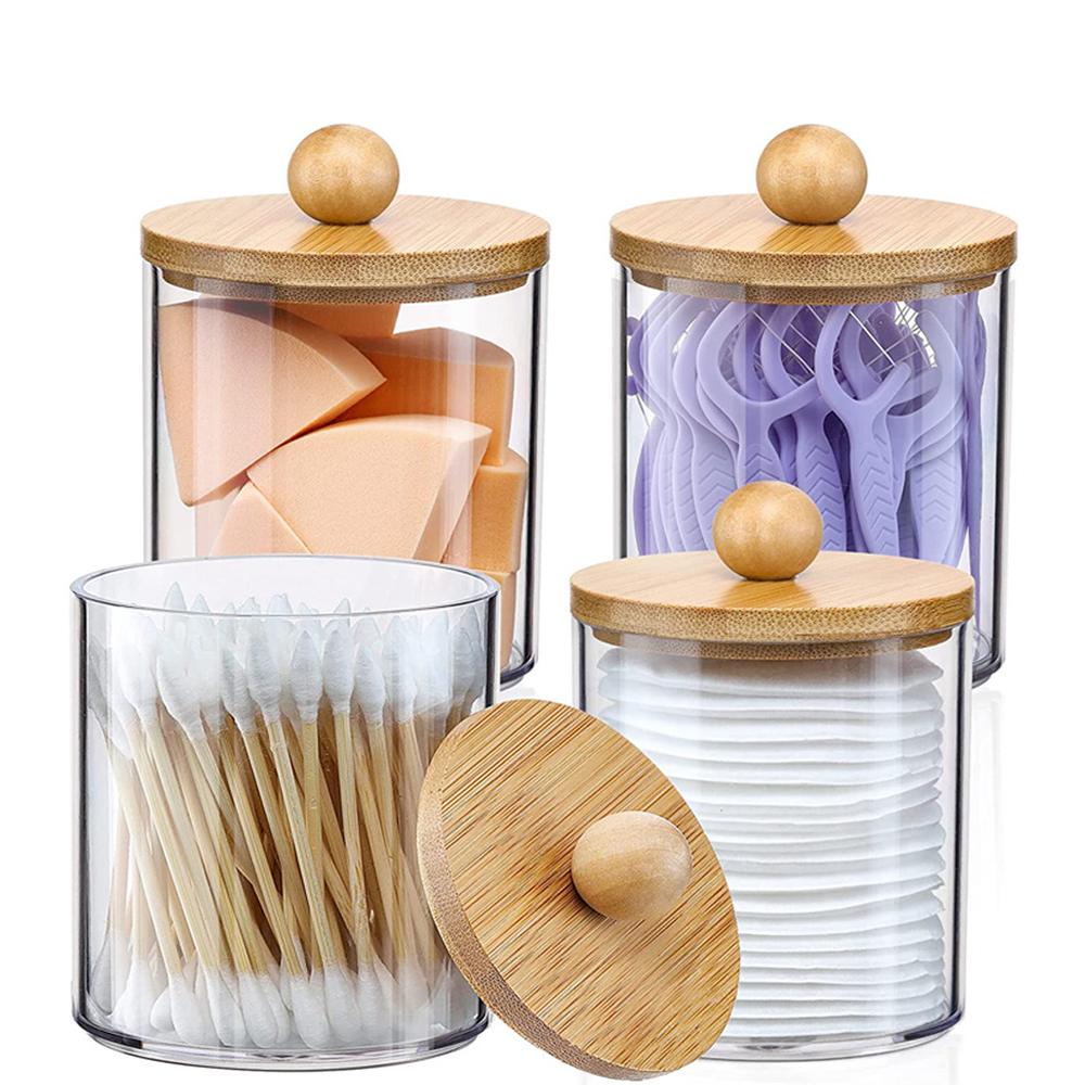 3-teiliger Tupferhalter, Badezimmerbehälter, Aufbewahrungsbox, Wattebällchen-/Tupferspender, Apothekerglas-Organizer zur Aufbewahrung, Holzdeckel