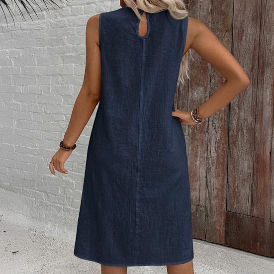 Women's Summer Dress Casual Sleeveless Crew Neck Midi Dress Holiday Travel Shift Sundress