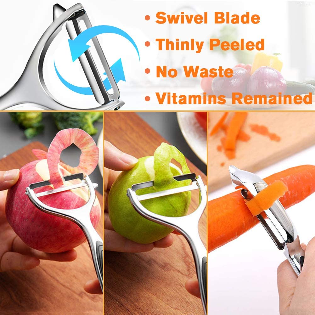 Stainless Steel Vegetable and Fruit Peeler Set, Non-Slip Handle, Gray, Chemical Peeler
