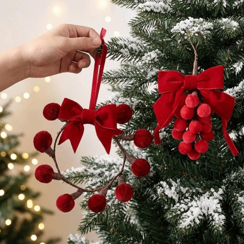 Red Fabric Velvet Bow Christmas Ornament Christmas Grape Hanging Decorations Fireplace Decor