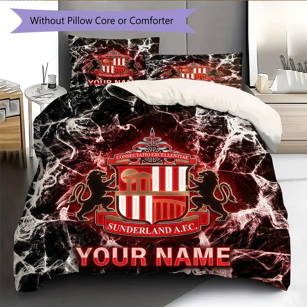 Custom Name Sunderland AFC Pattern Bedding Quilt Set Home Decoration Gift (1 * duvet cover + 2 * pillowcase without core)