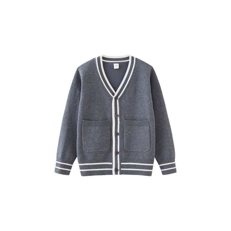Spring and Autumn Children's Contrast Color Pocket Children's Sweater Cardigan Boy Stripe College Style Girls Sweater Coat