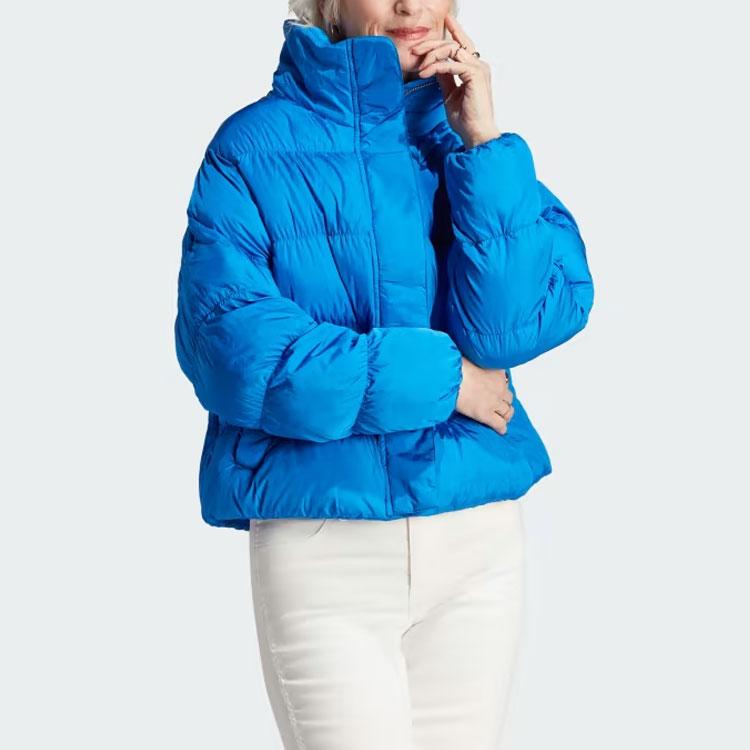 adidas Originals Kurze Vegane Pufferjacke Mit Stehkragen Und Einfarbigem Logo Damen Oberbekleidung Blau IJ8234