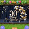 Sfondo 2D Buon 30° Compleanno Tenda Blu Navy Palloncino Oro Decorazione Festa