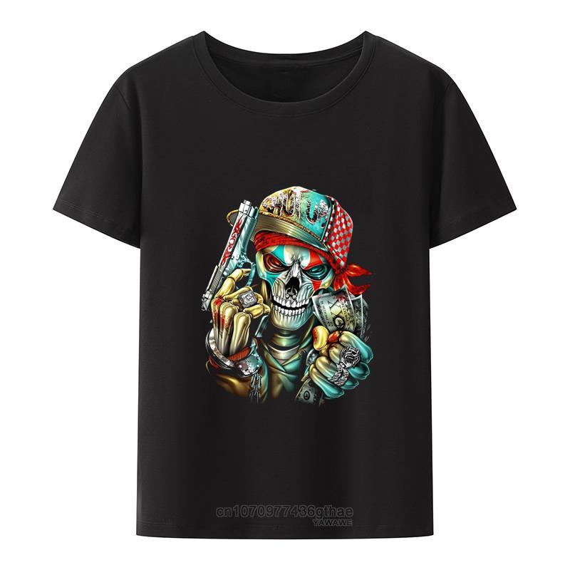 

Personality Skeleton Money and Guns Tshirts Street Fashion Camisetas Novelty Leisure Printed Tshirt Top Blouse Camisa Cool 4XL