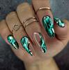 Spicy Girl Dark Green Gradient Crystal Studded Press-On Nails - Medium-Long, European & American Style