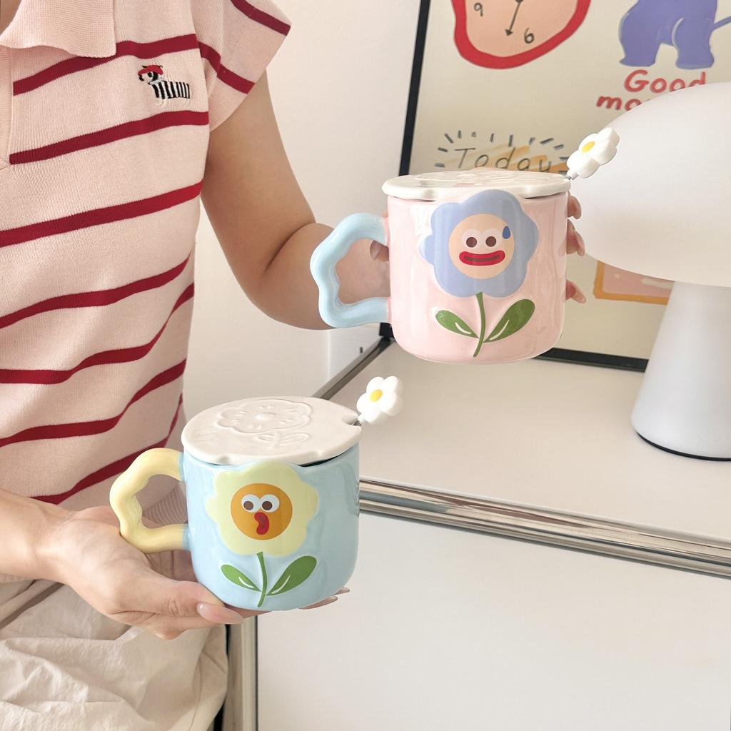 Birthday Gift for Girls Practical Ceramic Mug with Lid Spoon Cup Couple Home Breakfast Coffee Milk Cup