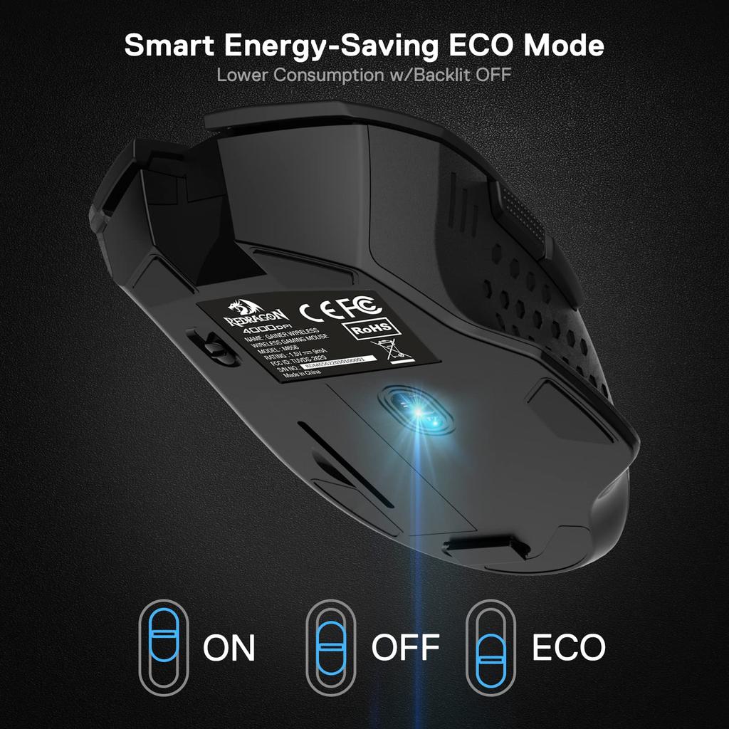 Redragon M656 Gainer Wireless Gaming 4000 DPI 7 programmable Red LED dedicated software Black Mouse, 2.4GHz, DPI, 5-level adjustment, buttons,