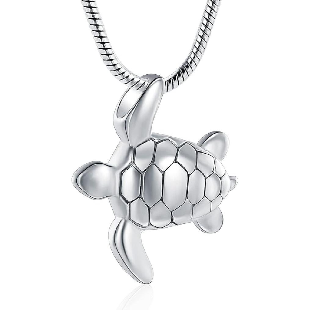shajwo Sea Turtle Cremation Urn Necklaces for Ashes Stainless Steel Animal Urn Keepsake Jewelry Pendants for Men Women