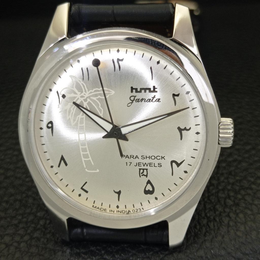 HMT JANATA VINTAGE HANDAUFZUG INDISCHE HERREN ARABISCHES SILBERNES ZIFFERBLATT UHR a440932-4