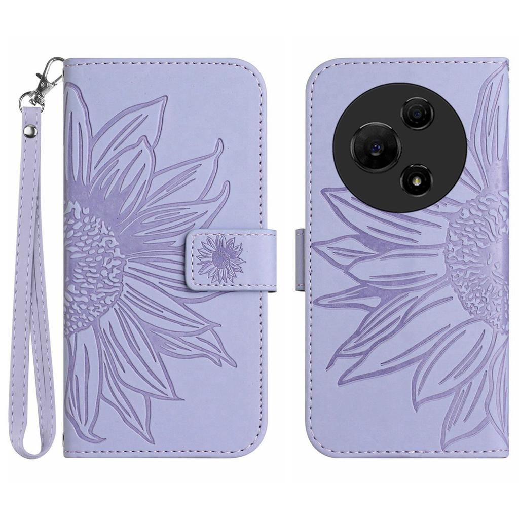 For TCL 60 NxtPaper 4G Case Sunflower Imprint Leather Wallet Phone Cover with Wrist Strap