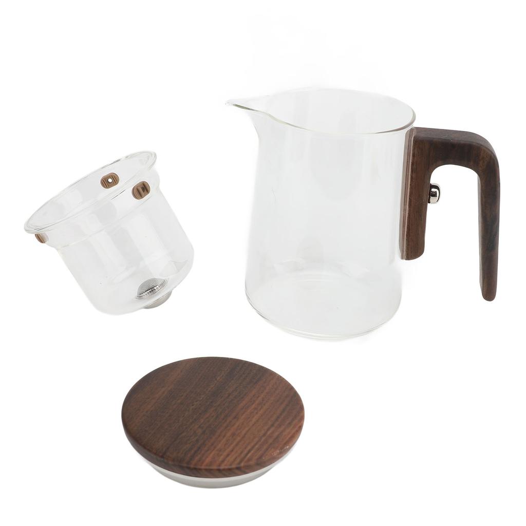 Tea Pot 600ml Glass Stainless Steel Press Control Magnetic Water Separation Teapot with Wooden