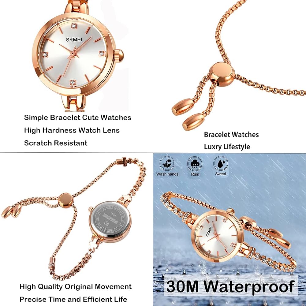 "Elegant Women's Bracelet Watch Gold Waterproof Quartz Simple Casual Silver"