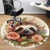 1pc Sloth Floral Print Carpet for Office Non-Slip, Round Carpet, Soft & Comfortable, Carpet for Office, Lightweight Round Floor Mat