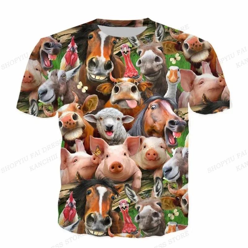 T-shirt Estiva da Uomo Animale Maiale Cane Gatto Stampa 3D T-shirt Uomo Donna Moda Manica Corta T-shirt Girocollo Divertente T-shirt Top per Bambini