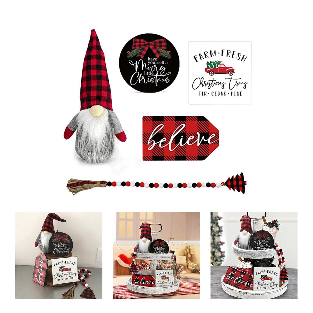 Festive Christmas Tiered Tray Decor Santa Wood Sign Gnome Santa for Holiday Table Centerpiece for New Year Home Tabletop