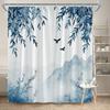 1Pc Shower Curtain With Hazy Blue And White Watercolor Pattern, Polyester Fabric, Machine Washable, Suitable For Bathroom