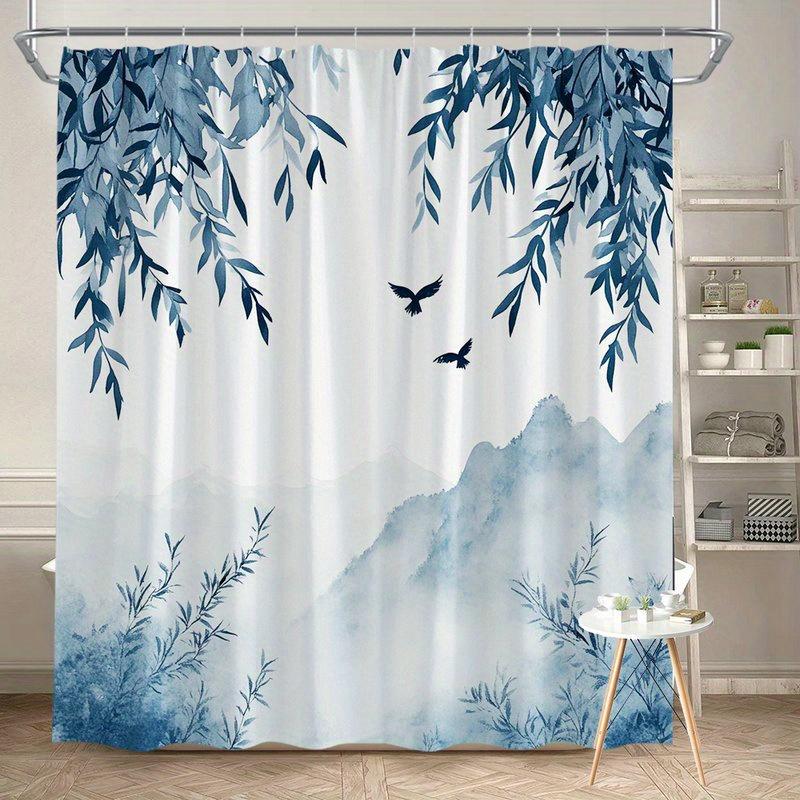 

1Pc Shower Curtain With Hazy Blue And White Watercolor Pattern, Polyester Fabric, Machine Washable, Suitable For Bathroom W60H190(CM)-1 Pcs