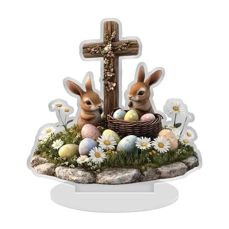 Easters Decorations Easters Eggs Bunnies Figurines Spring Decors Acrylic Rabbit Statue Home Farmhouses Tabletop Decors