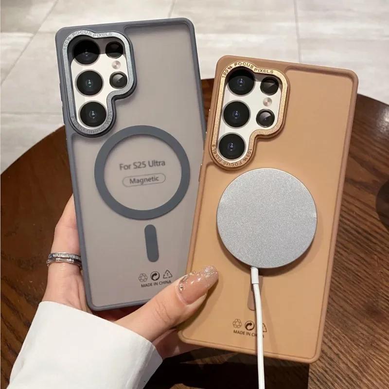 Luxury Shockproof Bumper Matte Clear Case for Samsung Galaxy S25 S24 S23 Ultra Plus S24FE Magnetic Wireless Charge Cover