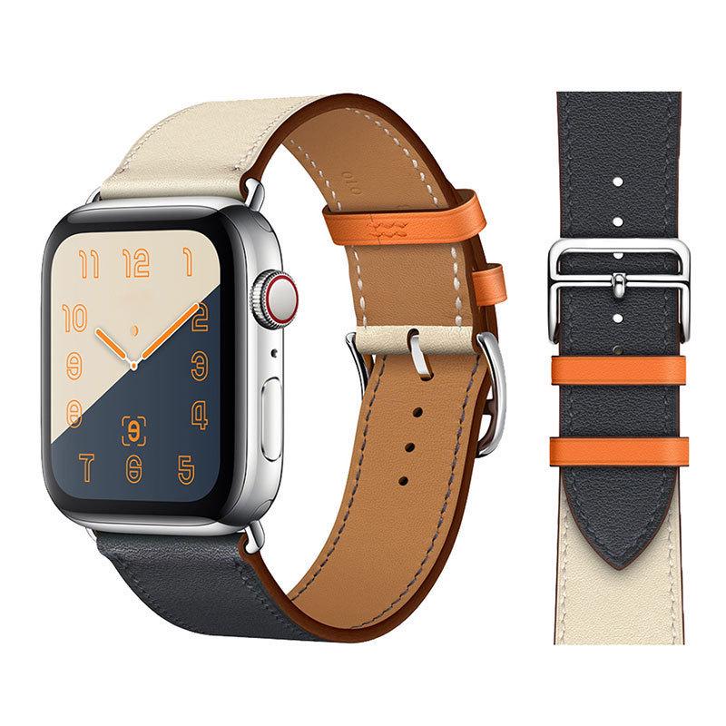 

Совместимый кожаный ремешок Hermes Style для Apple Watch 8/7/6/5/4/SE - контрастный цвет с крестообразным узором 38mm/40mm/41mm